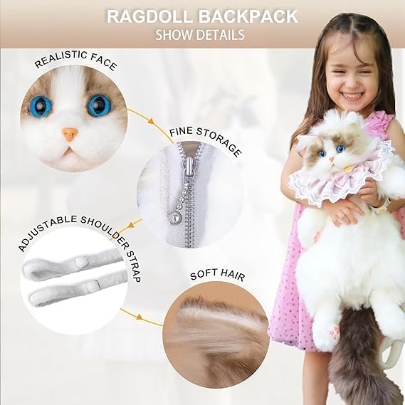 Realistic Plush Cat Backpack for Girls – Cute Soft Animal School Bag with Adjustable Straps for Kids Teens & Daily Use image 38