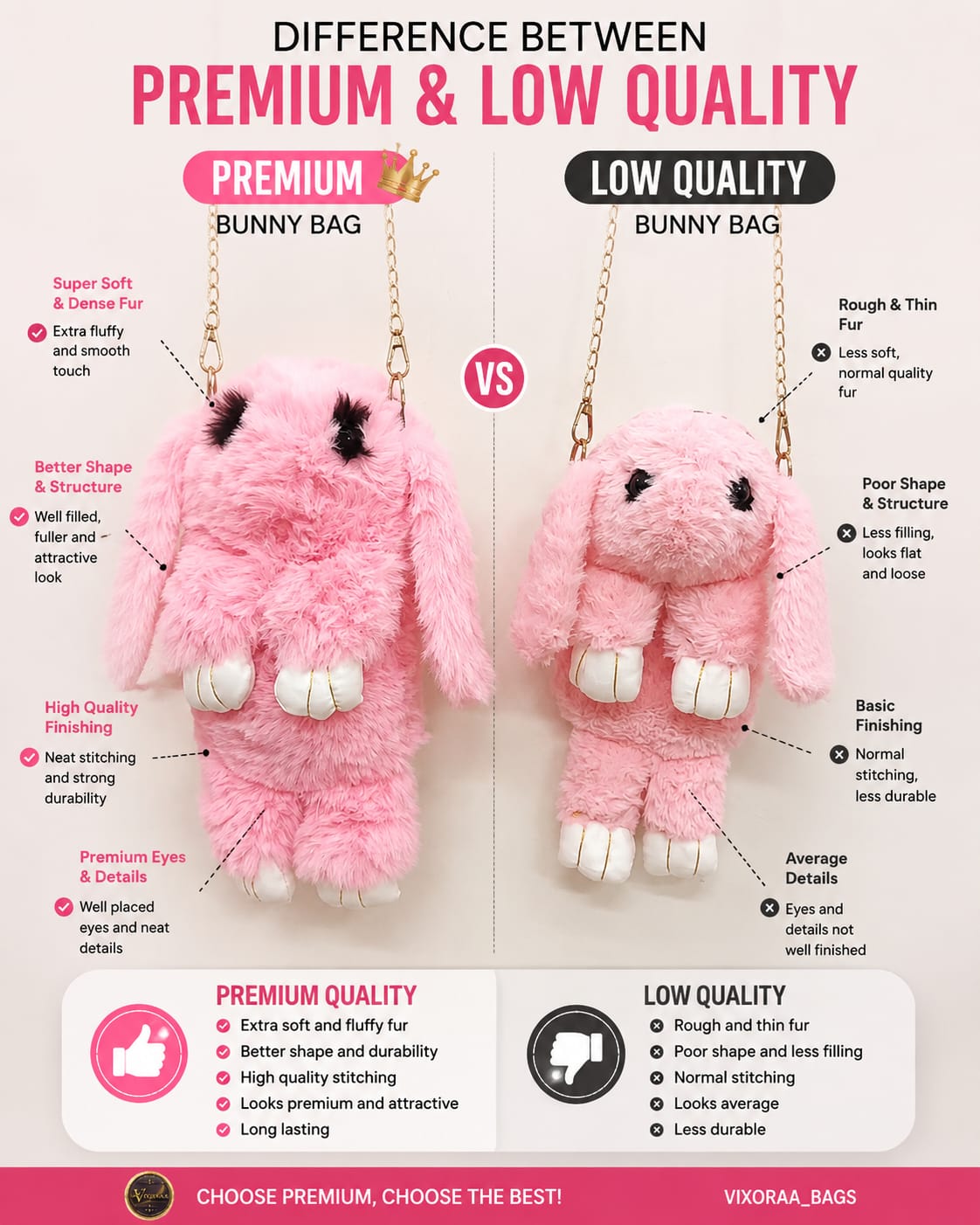 Bunny Rabbit Premium & Original Sling Bag, Grey, Faux Fur, Cute Animal Crossbody Bag with Gold Chain Strap image 3