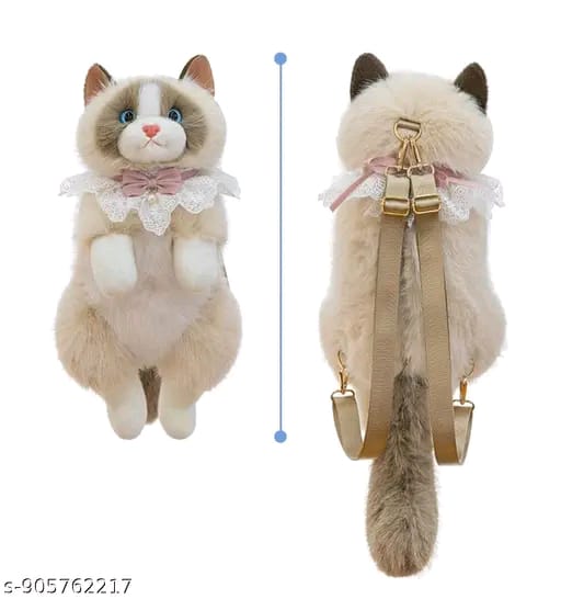 Premium & Original Cute Plush Cat Backpack for Girls & Women | Soft Stuffed Animal Shoulder Bag with Adjustable Straps | Kawaii Kitty Plush Backpack for School, Travel, Shopping, Gifts & Daily Use image 6