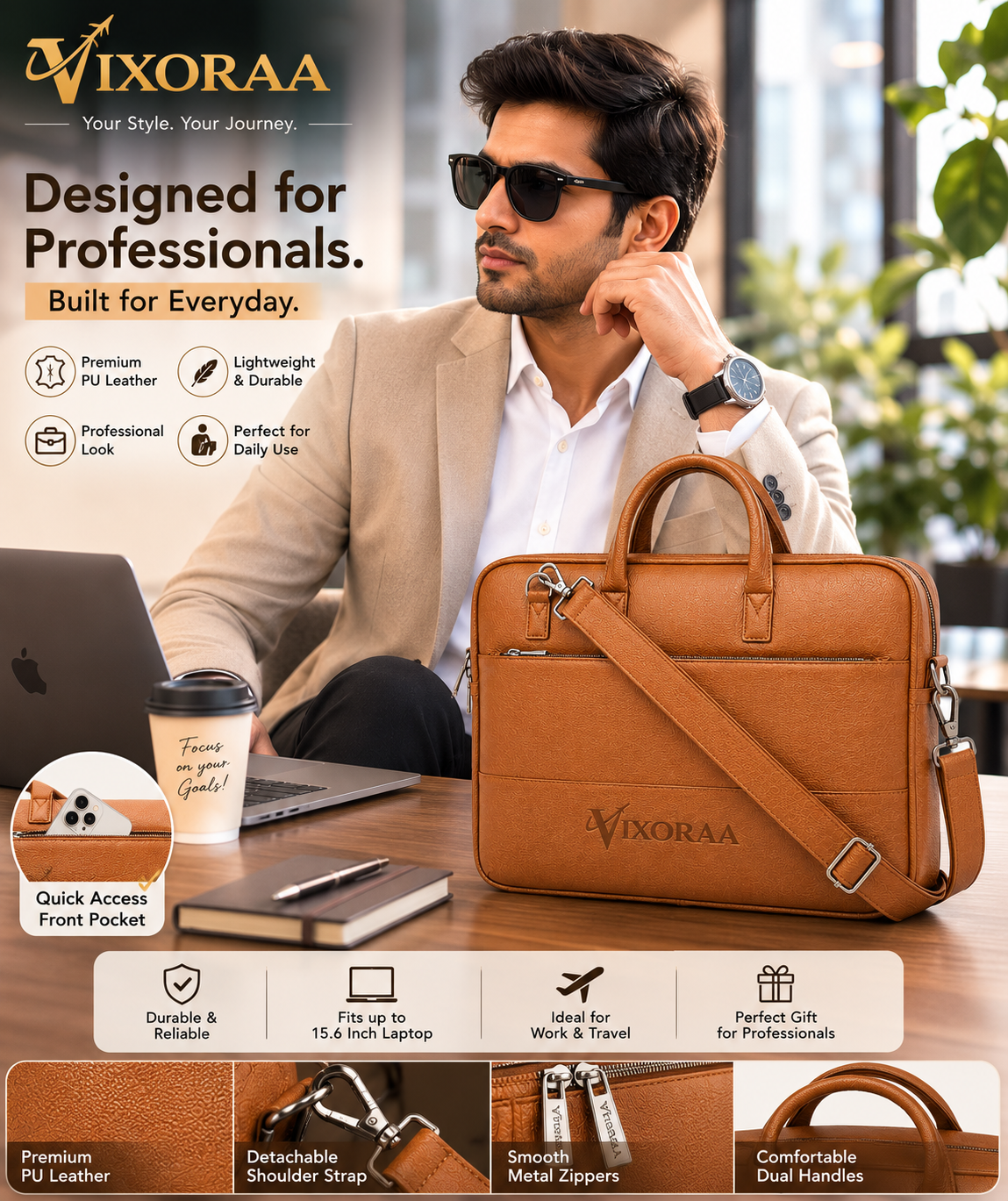 VIXORAA Premium Laptop & Office bag for Men and Women image 5