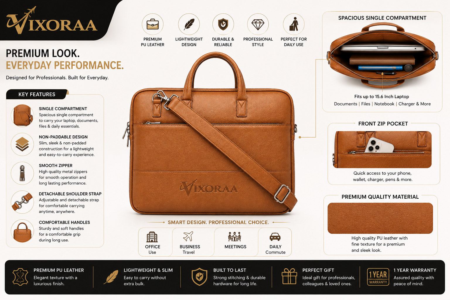 VIXORAA Premium Laptop & Office bag for Men and Women image 8