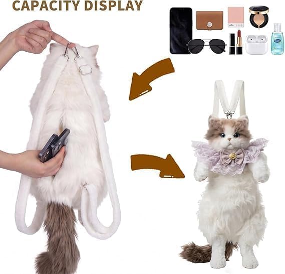 Realistic Plush Cat Backpack for Girls – Cute Soft Animal School Bag with Adjustable Straps for Kids Teens & Daily Use image 40