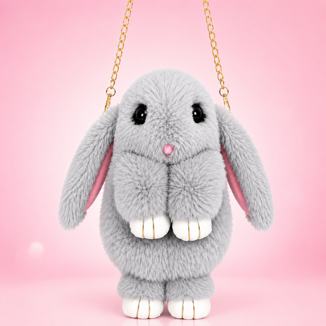 Bunny Rabbit Premium & Original Sling Bag, Grey, Faux Fur, Cute Animal Crossbody Bag with Gold Chain Strap image 11