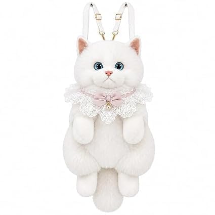 Premium & Original Cute Plush Cat Backpack for Girls & Women | Soft Stuffed Animal Shoulder Bag with Adjustable Straps | Kawaii Kitty Plush Backpack for School, Travel, Shopping, Gifts & Daily Use