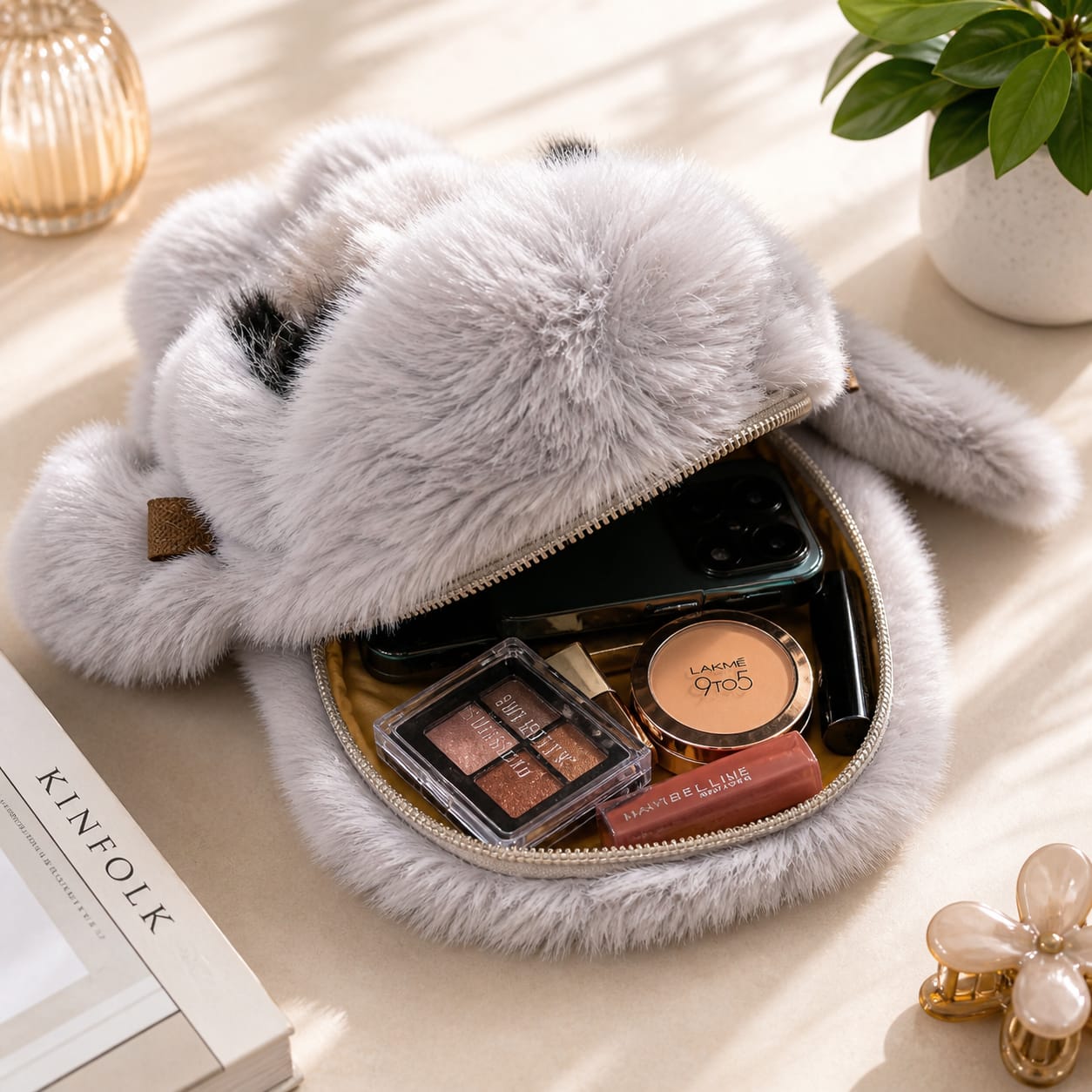 VIXORAA Cute Rabbit Plush Sling Bag for Girls & Women | Soft Fur Bunny Crossbody Shoulder Purse with Chain Strap thumbnail 5