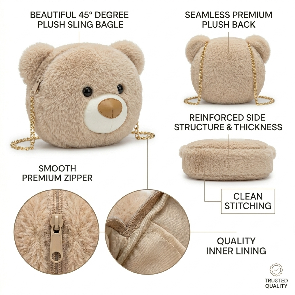 VIXORAA Teddy Bear Sling Bag for Girls | Cute Plush Crossbody Bag with Chain Strap | Soft Toy Style Mini Shoulder Bag | Stylish Kids & Women Purse  🔹 Meta Title thumbnail 3