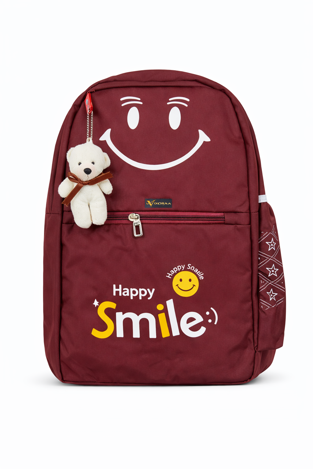 VIXORAA Kids School Backpack Maroon | Happy Smile Printed Bag with Teddy Keychain | Lightweight Waterproof School Bag for Boys & Girls | Cute Travel Backpack thumbnail 7