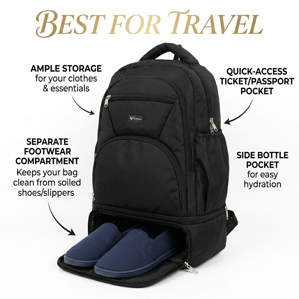 VIXORAA Black Laptop Backpack for Men & Women | Waterproof Multipurpose College, Office & Travel Bag with Multiple Compartments thumbnail 2